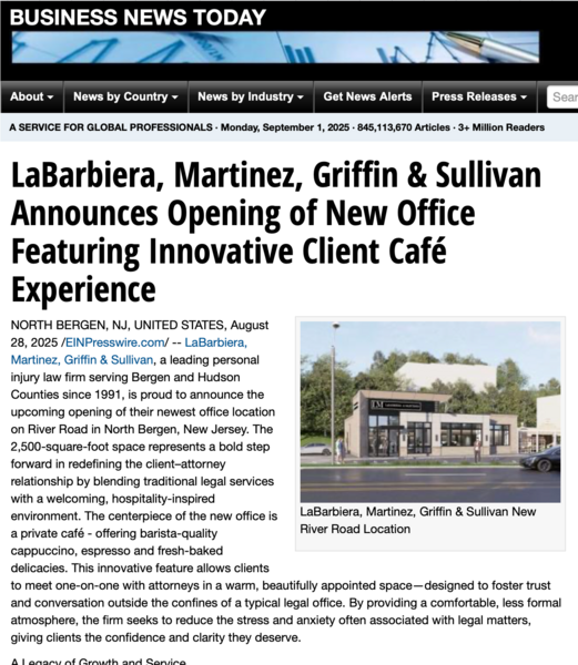 Image for Business News Today: Innovative Client Café Experience by LaBarbiera, Martinez, Griffin & Sullivan